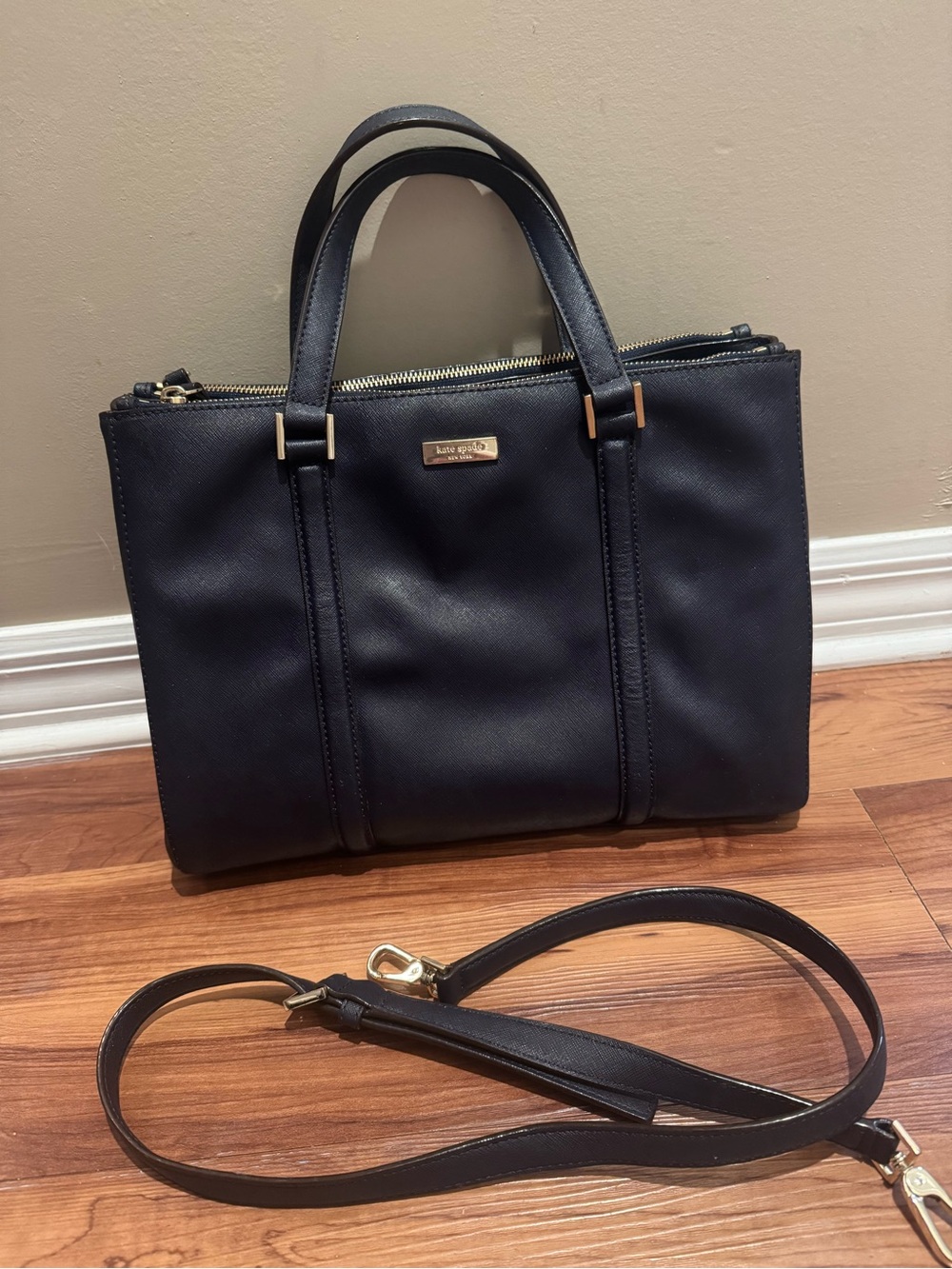 kate spade black leather satchel with removable crossbody strap